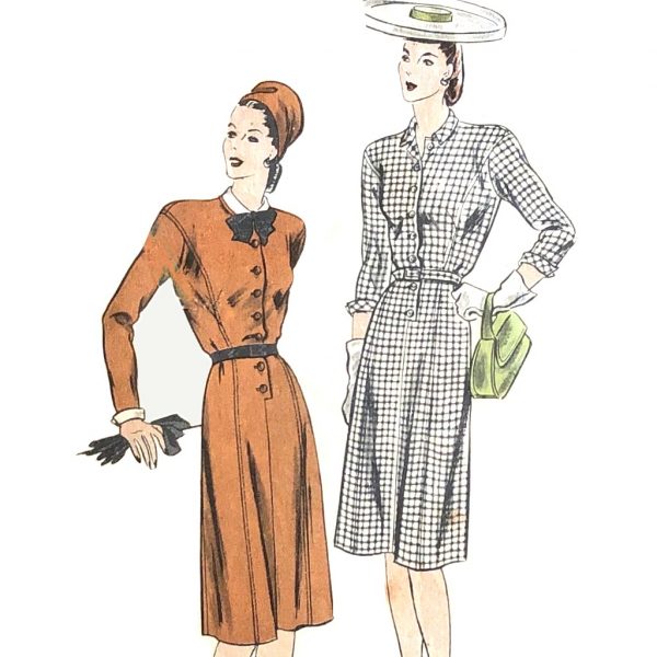 vs4634detail complete 1945 tailored dress built-up shoulders original 40s noir paper sewing pattern vogue special design #S-4634 bust 34"/86cm - detail
