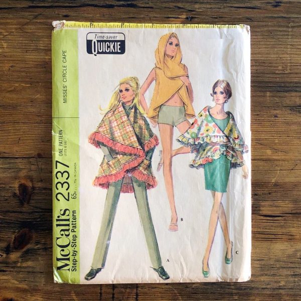 m2337_cover_w 1970 HoodedCape Original McCall’s #2337 Paper Sewing Pattern All Sizes • FACTORY FOLD Front envelope