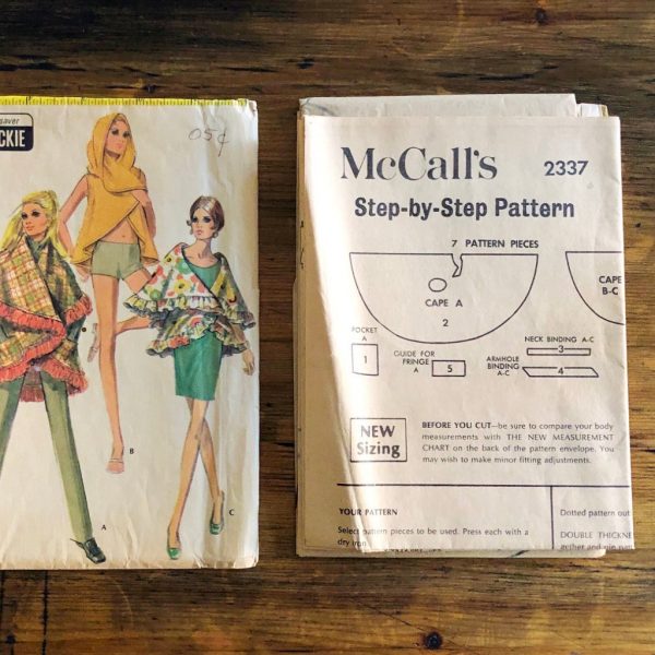 m2337_sheet_w 1970 Hooded Cape Original McCall’s #2337 Paper Sewing Pattern All Sizes • FACTORY FOLD Sheet