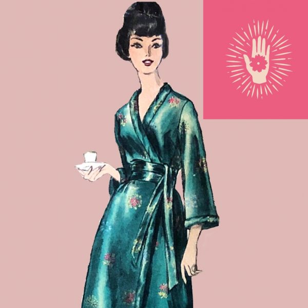 1964 House Beach Coat Wrap Robe Original 60s Boudoir Vogue #5637 Paper Sewing Pattern Bust 38-40 · detail