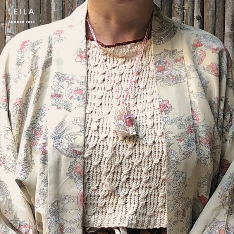 wish white trinket linen boho necklace on model