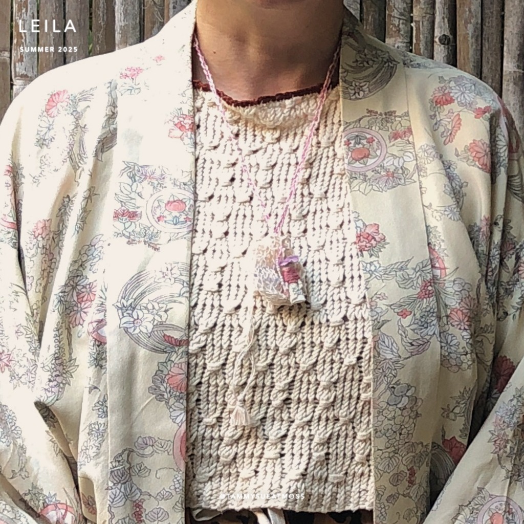 wish white trinket linen boho necklace on model