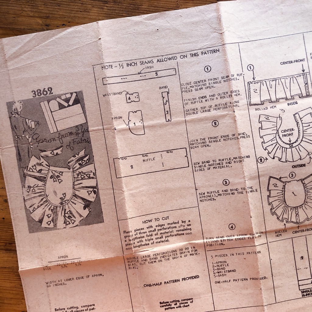 1946 Cocktail Apron Original 40s Houswife Chicago Tribune #3862 Paper Sewing Pattern - instruction