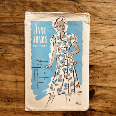 vintage house dress sewing pattern envelope cover Anne Adams #4601 from 1948