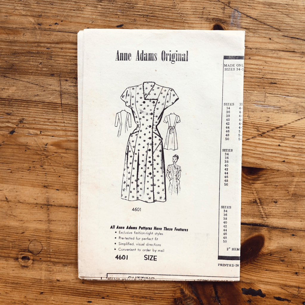 vintage house dress sewing pattern illustration Anne Adams #4601 from 1948