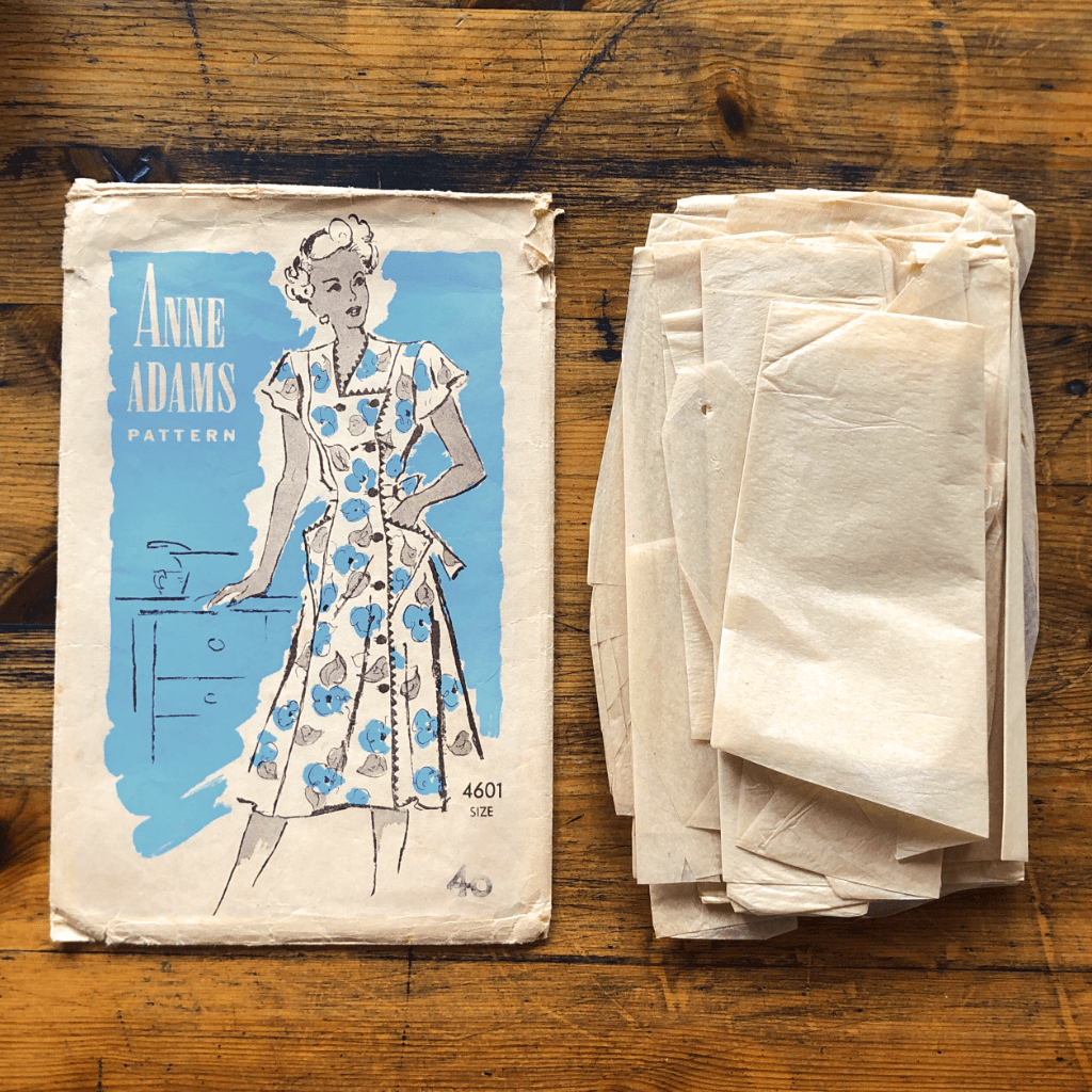 vintage house dress sewing pattern pieces Anne Adams #4601 from 1948