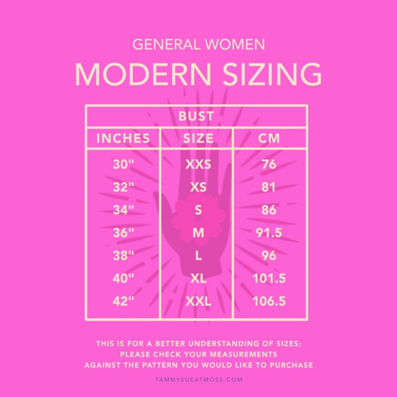 modern sizing guide for vintage patterns