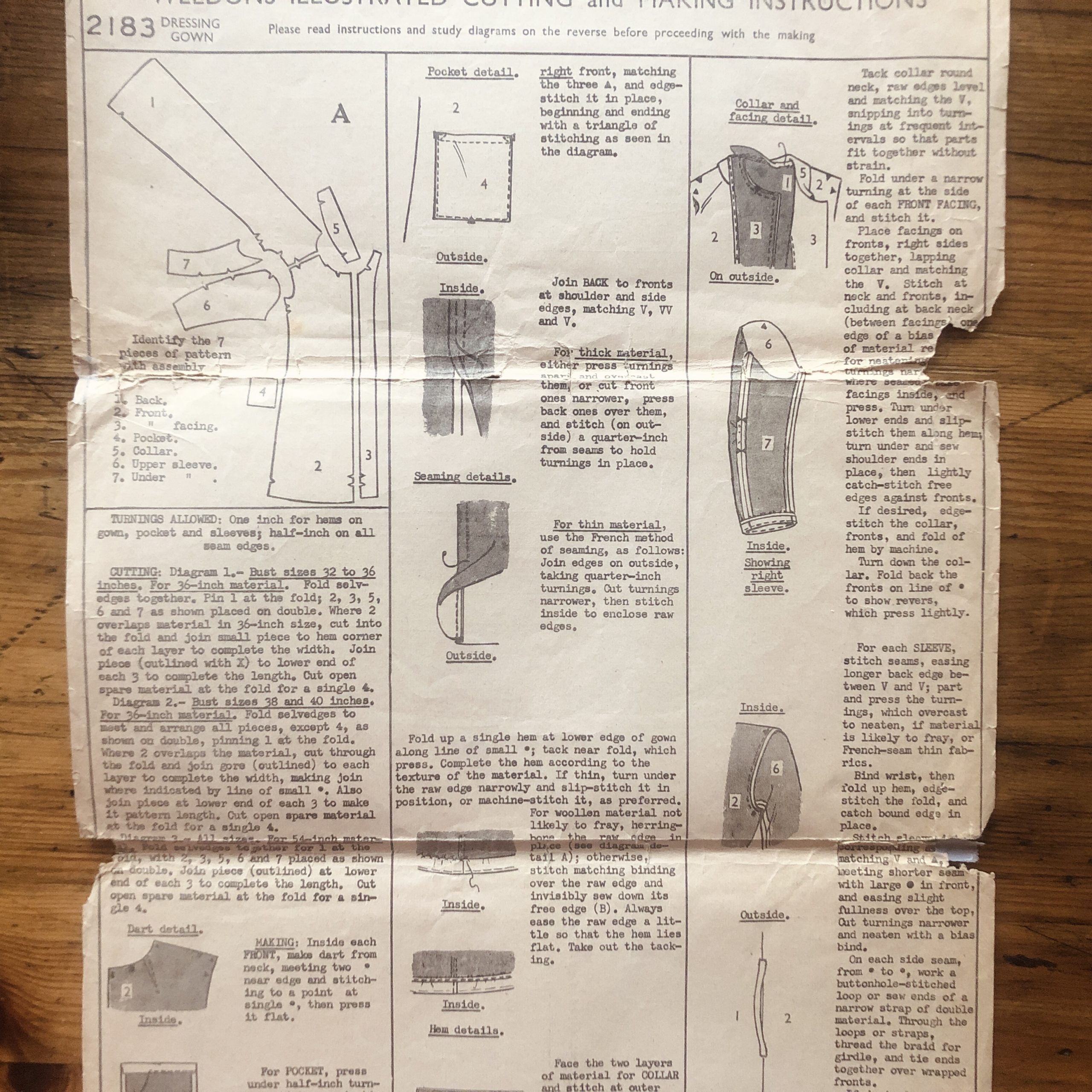 weldons #2183 dressing gown pattern instruction