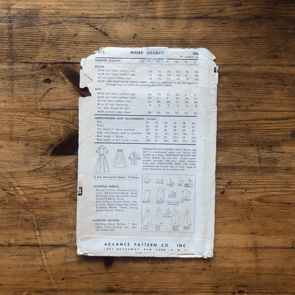 1957 advance 8413 coordinates pattern back envelope