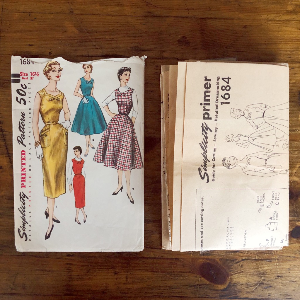 simplicity 1694 dress pattern instruction from 1956 shown for quality