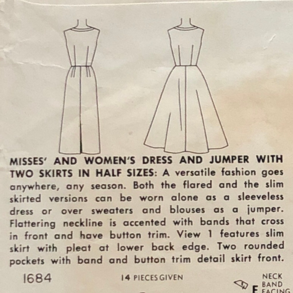simplicity 1694 dress pattern orginal description from 1956