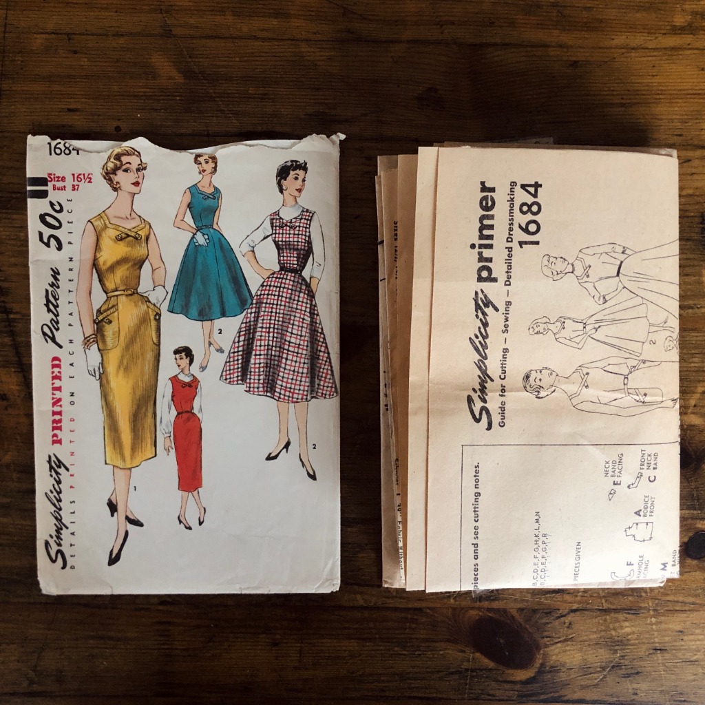 simplicity 1694 dress pattern instruction from 1956 shown for quality