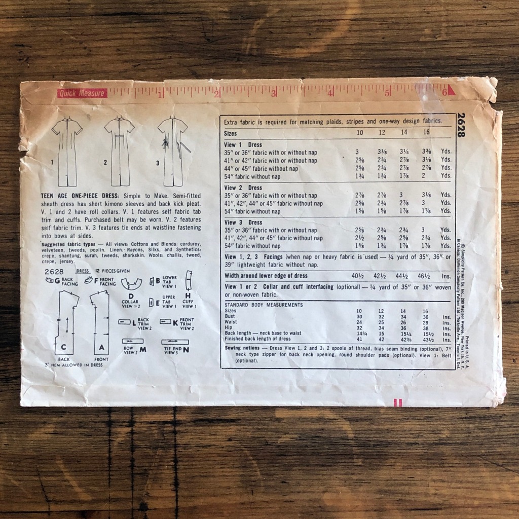 Back view of envelope simplicity 2628 dress pattern from 1958
