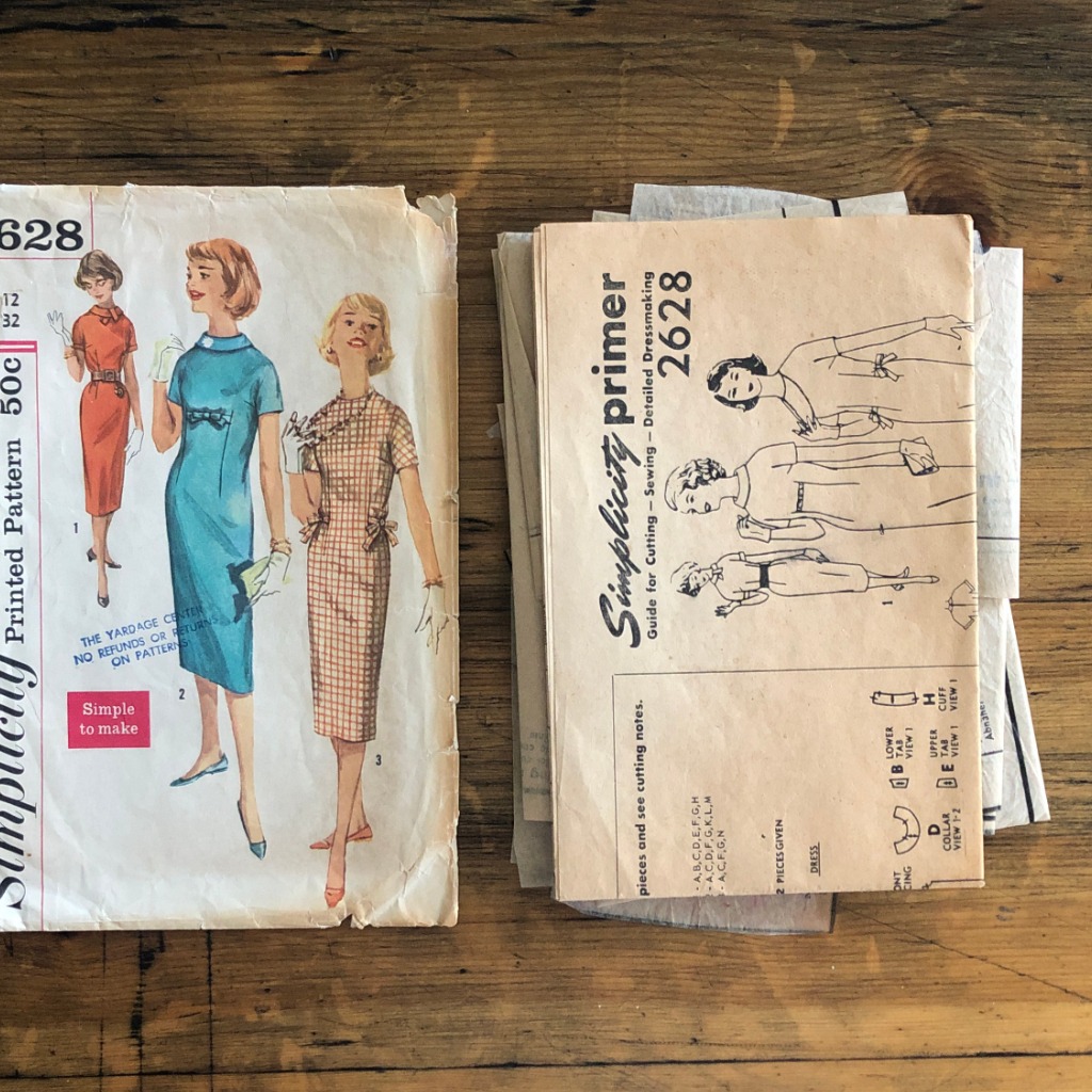 Instruction sheet of simplicity 2628 dress pattern from 1958