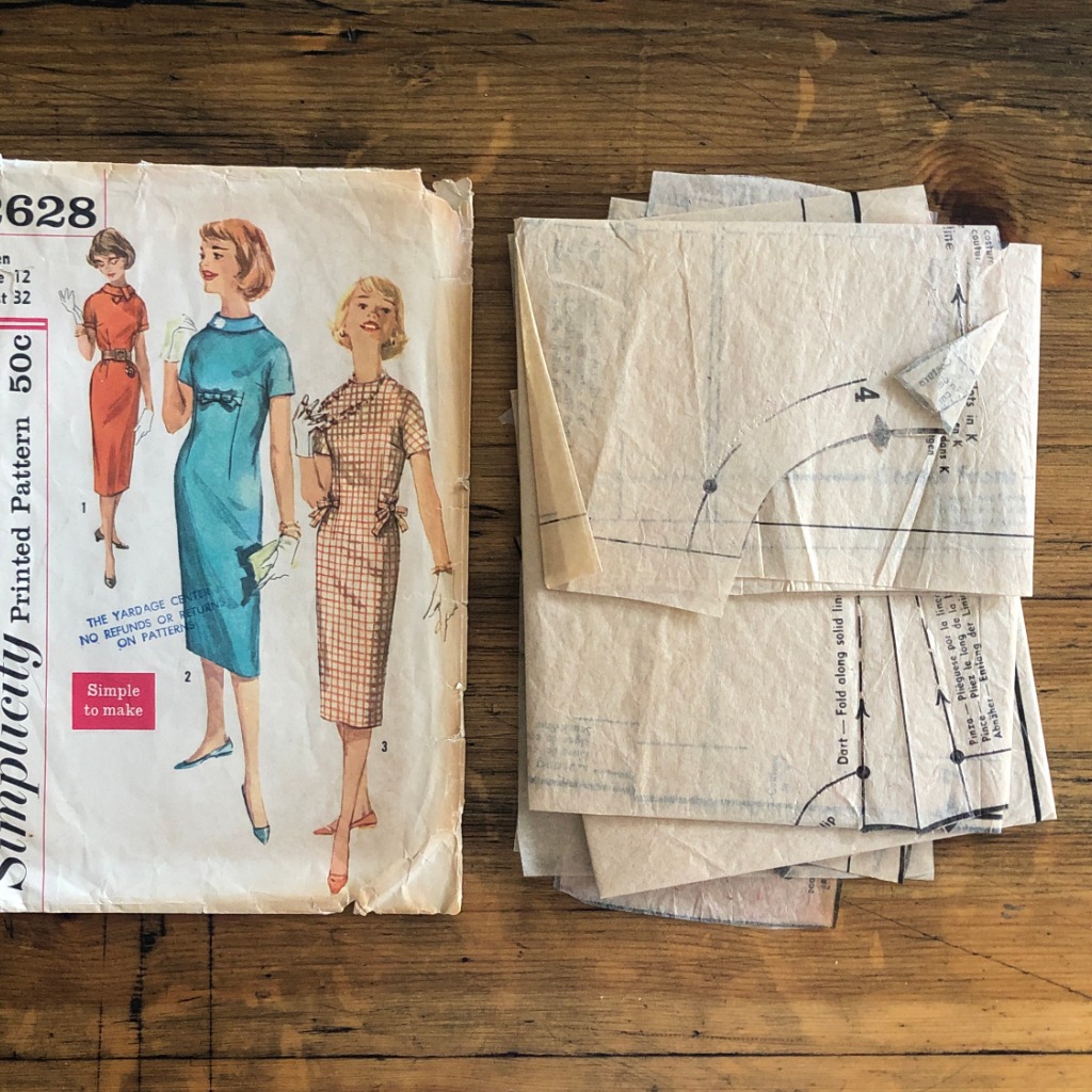 Pattern pieces of simplicity 2628 dress pattern from 1958