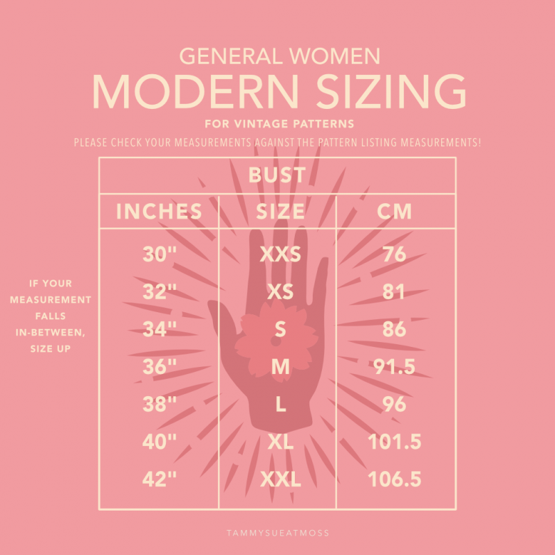 Modern Sizing Guide for Vintage Patterns